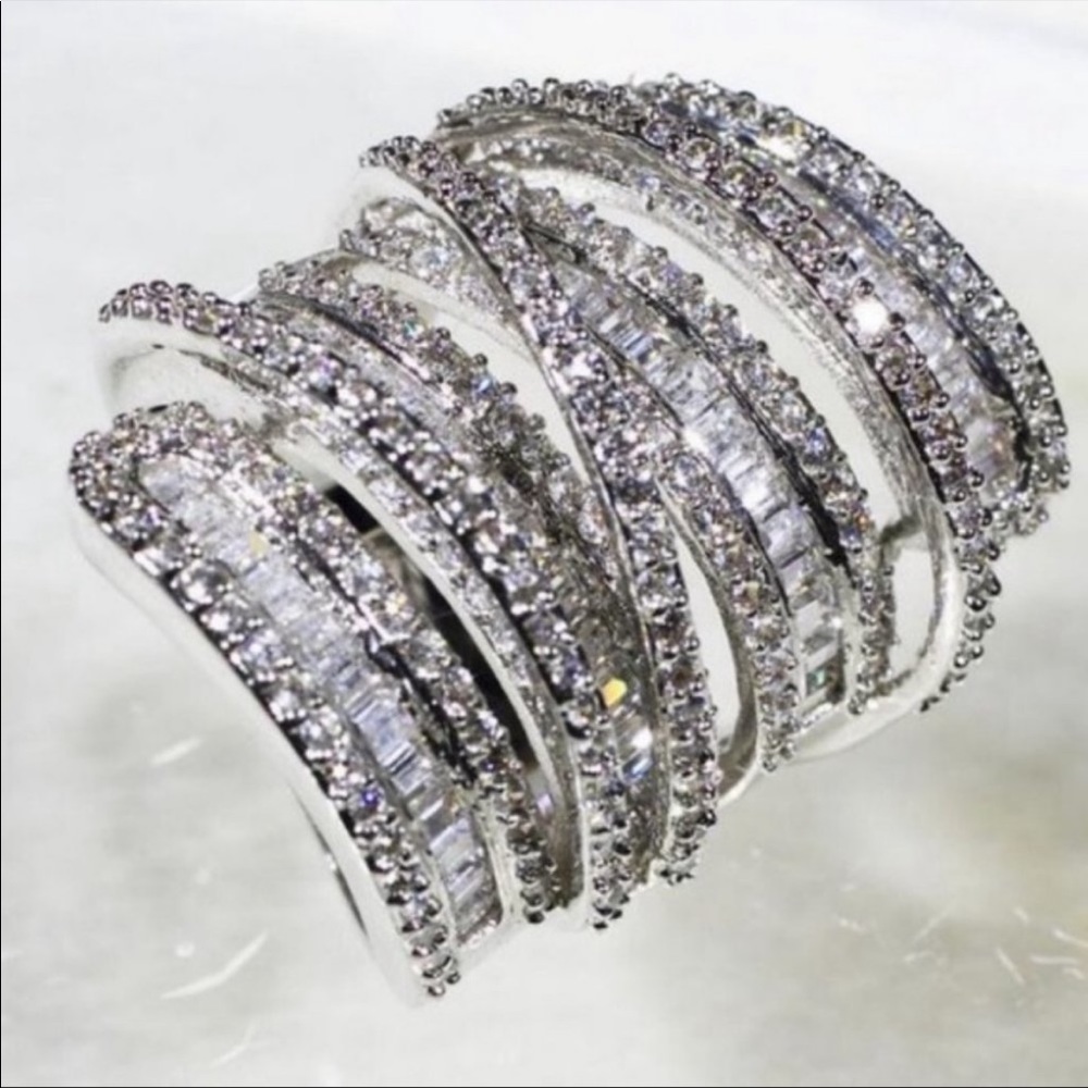 BAGUETTE 6.4 CT DIAMOND 925 STERLING SILVER RING - Picture 4 of 7